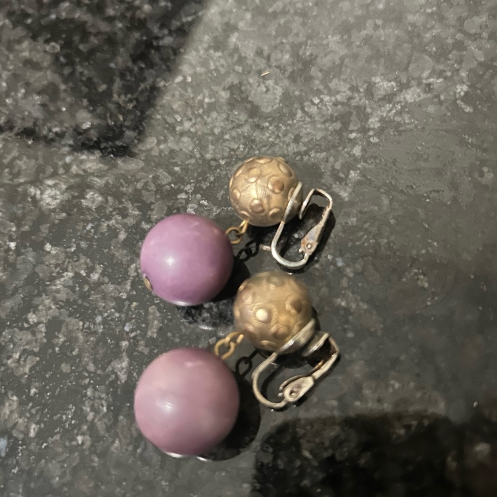 Elegant Purple and Gold Clip-On Earrings
